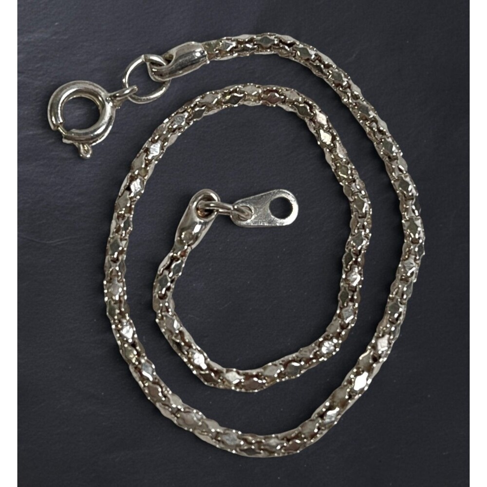 VTG Silver Tone Bracelet Diamond Shape Link Popcorn Chain Tubular Coreana 7.75"